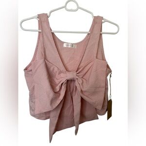 Labiz Pink Striped Seersucker Bow Top NWT